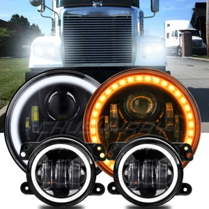 for Freightliner Coronado 7'' LED Headlight Round Projector Hi/Lo+ Fog Light 4'' - Picture 1 of 12