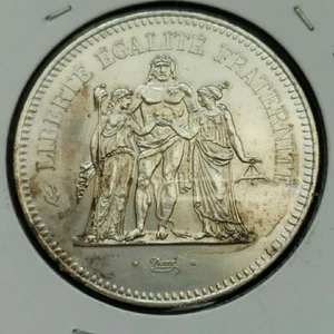 France 50 Francs 1975 UNC (30 Gr .900 Silver) KM#941.1 50F Paris Hercules - Picture 1 of 4