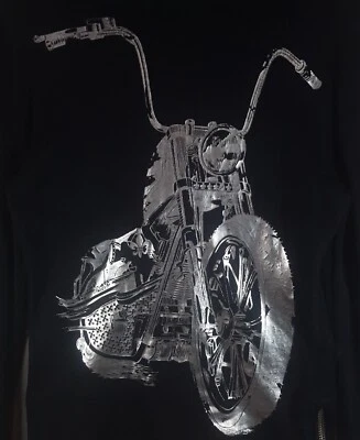 Sudadera con Capucha Lauren Moshi Mujer Pequeña Negra Plateada Metálica Motocicleta Gráfica Cremallera Foto 1 de 4