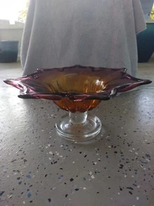 Vintage Art Deco Hand Blown Glass Pedestal Dish Flower - Picture 1 of 6