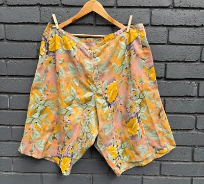 Verdadero De Colección Hecho a Mano Floral Culotte Corto Naranja Amarillo Tropical Hawaiano Alto W 19 Foto 1 de 4