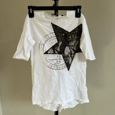 NWOT Diesel White Big Girls Sequin Star Size 12 T-Shirt 100% cotton Women xs or - Image 1 of 4