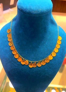 18K 'Real 'Solid 'Yellow 'Gold Round,Charm 'Chain 'Link Womens, Necklace. - Picture 1 of 2