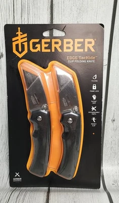 NEW Gerber Industrial EDGE TacHide Clip Folding Utility Knives Pair Black - Image 1 of 3