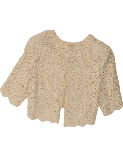 OFF WHITE Top bolero donna VINTAGE UK 10 piccolo bianco sporco floreale DE48