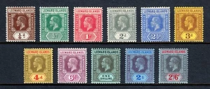 LEEWARD ISLANDS — SCOTT 46/56 — 1912-22 KGV DEFINITIVES, WMK 3 — MH — SCV $92 - Picture 1 of 2