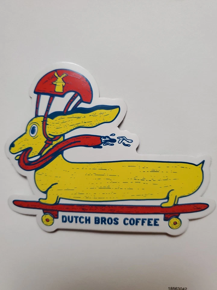 Dutch Bros. Brothers Dachshund Dog Skateboard Coffee Decal Sticker March 2020