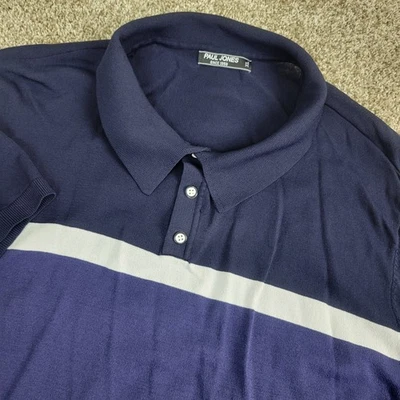 Polo de manga corta tejido elástico a rayas azules XL de PJ Paul Jones para hombre Foto 1 de 4