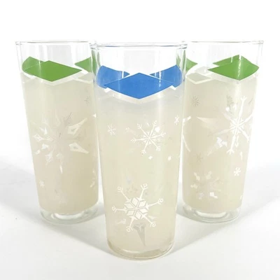 50s Libbey Diamond Snowflake Atomic highball glasses set of three 1950s vintage  - Image 1 of 4