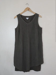Pure J Jill ärmelloses asymmetrisches Kleid Crinkle Caper grün zierlich M Lagenlook - Bild 1 von 9