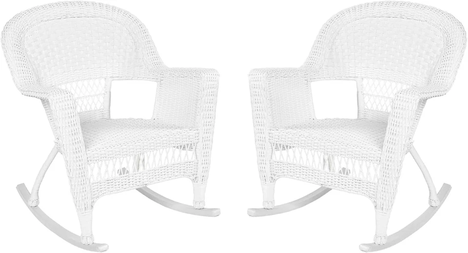 Jeco, conjunto de 2 cadeiras de balanço de vime, branco, branco - Imagem 1 de 1