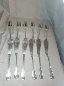 Vintage Französisch Versilbert Argental Coquille Fisch Gabeln und Messer Set von je 6 - Bild 1 von 8