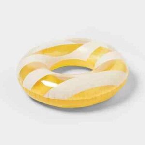 Sun Squad - Tubo de natación inflable amarillo blanco rayas 31" ¡¡BOLA DE PLAYA GRATIS!!! - Imagen 1 de 8