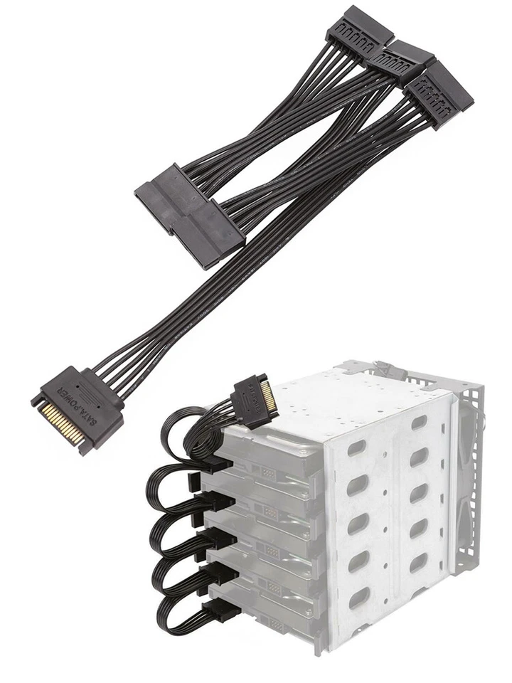 15pin SATA 1 Male To 5 Female Splitter Hard Drive HDD SSD Power Adapter 50pcs - Image 1 of 4