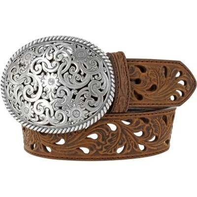Tony Lama Ladies Bark Pierced Filigree Trophy Belt C50029 - Image 1 of 3
