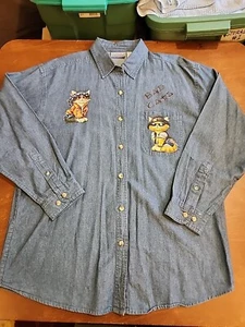 Faded Gear 'Cattitude' Women's LARGE Blue Denim 'Bad Cats' Button Up EUC. GB18 - Picture 1 of 10
