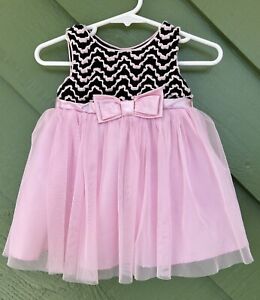 Baby Girl Dress Pink & Black Size 6-9 Mos Pink Bow Front Satin Ribbon Tie
