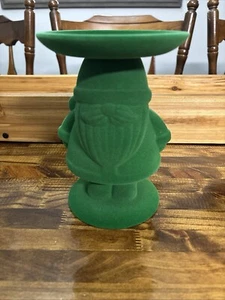 Christmas Green FLOCKED SANTA 3 Wick CANDLE HOLDER Bath & Body Works NEW - Picture 1 of 7