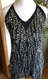 ZARA MUJER Halter Top PEQUEÑA Correa de Espagueti Negro Metal Pequeño Plata Embellecido - Imagen 1 de 11