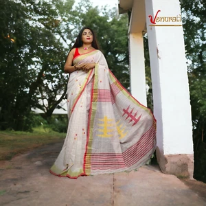 Khadi cotton handloom saree Soft Cotton Saree With Blouse Piece Handwoven Saree - Picture 1 of 1