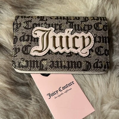 Nuevo con etiquetas Juicy Couture Poker Face Slim alargado doble pliegue - marrón oscuro, dorado Foto 1 de 4