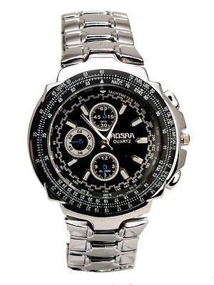 RELOJ DE CUARZO ANALÓGICO CON CORREA DE METAL DE ACERO INOXIDABLE CARA NEGRA Foto 1 de 4