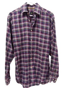 Camicia uomo Robert Talbott M manica lunga bottoni viola rosso giallo cotone a quadri - Foto 1 di 4