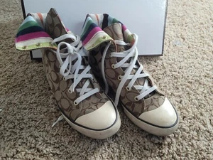 Coach Mod Hi Top Stripe Fold Down Sneakers Bonney Size 8 A1283 - Picture 1 of 10