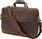 17" Laptop Crossbody Shoulder Messenger Office Bag Brown Vintage Attache Case