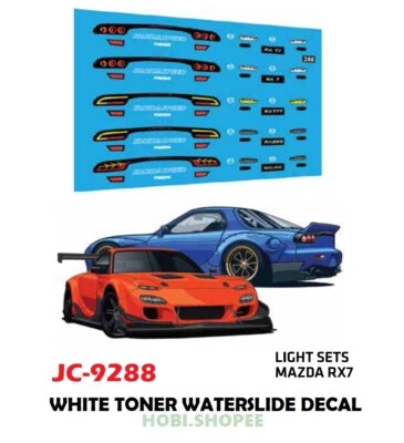 JC-9288 White Toner Waterslide Decal MAZDA RX7 LIGHT Custom 1:64 Hot Wheels - Image 1 of 4