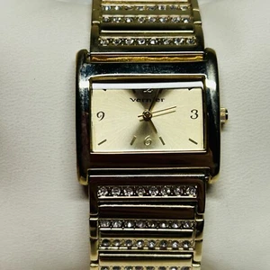 Vernier Watch Women 29mm Gold Tone Bling Bracelet Rectangle New Battery 7" - Picture 1 of 12