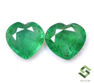 6x6 mm Certified Natural Emerald Heart Shape Cut Pair 1.29 CTS Loose Gemstones - Picture 1 of 6