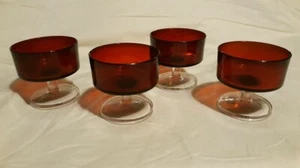 4 Ruby Red- Clear Desert Goblets Cristal d'Arques-Durand Cavalier - Picture 1 of 3