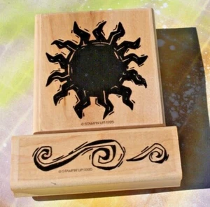 Stampin Up Celestial Large Sun Windy Clouds Rubber Stamps, Set of 2 NOS - Picture 1 of 2