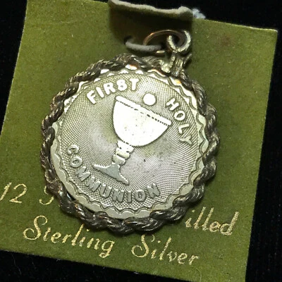 Vintage FIRST HOLY COMMUNION Charm Pendant 12k Yellow Gold Filled Silver - Image 1 of 4