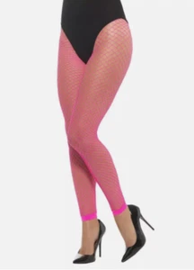 Smiffys Ladies Footless Fishnet Neon Pink Tights Rave Disco Fancy Dress Costume - Picture 1 of 1