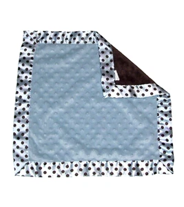 Creations of Grace Blue Brown Baby Blanket Polka Mink Dot Satin Trim Security - Picture 1 of 2