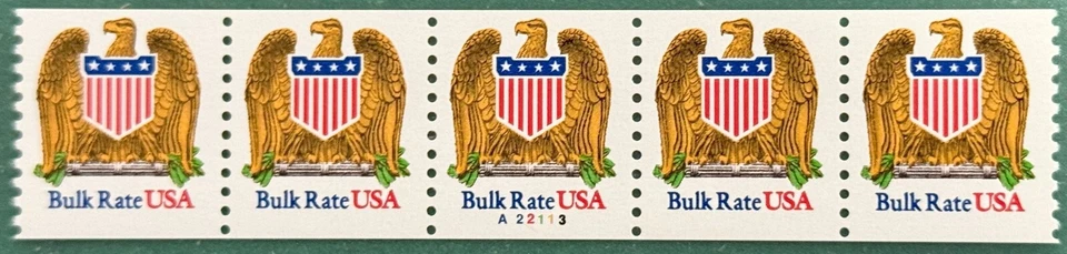 US Scott 2602 Eagle & Shield Bulk Rate, Plate #A22113, Strip of 5, MNH - Image 1 of 1