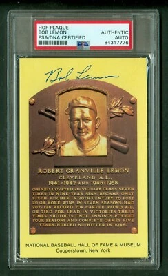 Bob Lemon d'2000 Autographed Hall of Fame Plaque Postcard PSA/DNA - Image 1 of 2
