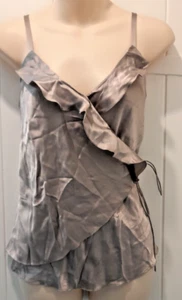 BNWT Gap Large silver shoe string strap top 100% silk mock wrap ruffles RRP £29. - Picture 1 of 12