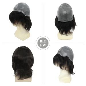 Mens Human Hair Full Head Wigs Thin Skin Wig Hair Replacement Medium Size 6'' - Picture 1 of 42