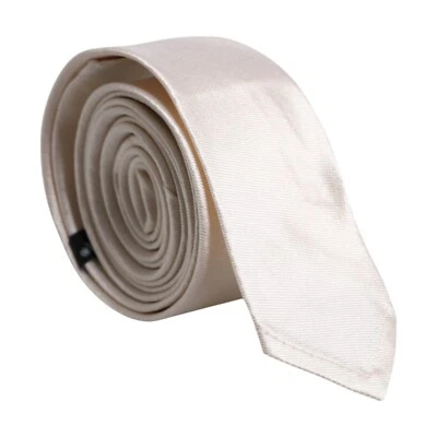DOLCE & GABBANA Tie White Solid 100% Silk Adjustable Necktie Accessory 220usd - Image 1 of 4