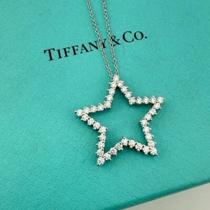 RARE Tiffany & Co. Large Metro Star Diamond Necklace Platinum 16" - Picture 1 of 7