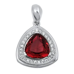 Rounded Triangle Pendant Simulated Red .925 Sterling Silver Halo Charm - Picture 1 of 2