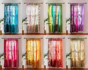 Indian Sari Patchwork Curtain Drape Handmade Window Decor Silk Sari Boho Curtain - Picture 1 of 13