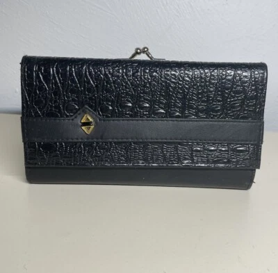 Винтажный Тайвань 100% искусственной кожи бумажник черный тройной 80-х сделано в Тайване ROC - Изображение 1 из 4