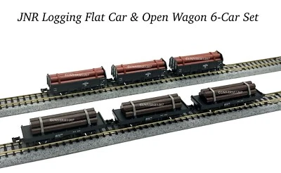 N Scale Tomix Assorted JNR Logging Flat Car & Open Wagon Freight Train 6-Car Set - Image 1 of 4
