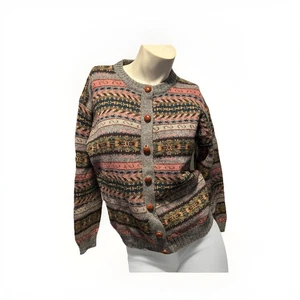 VTG Woolrich Womens S Sweater Jumper Cardigan Colorful Nordic Cabin Knit Wool - Picture 1 of 7