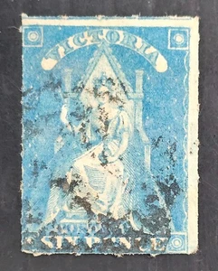 1858 Victoria Australia 6d Brt Blue Queen on Throne Stamp Roulette Prfs Used £20 - Picture 1 of 2
