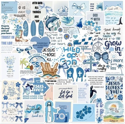 52 PIEZAS Pegatinas Bíblicas Acuarela Azul - Calcomanías Escrituras Serenas,  Foto 1 de 4